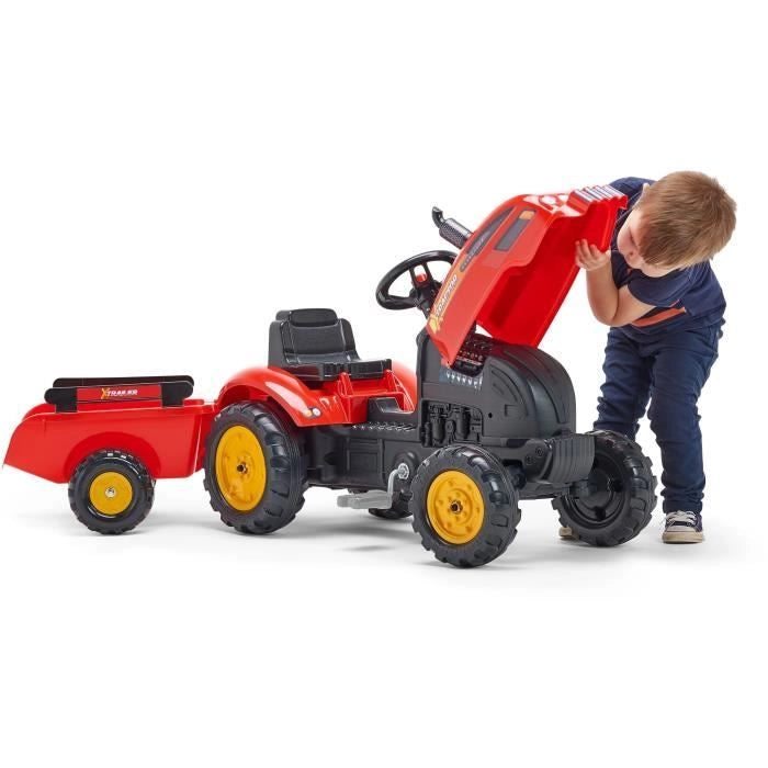 FALK - 2046AB - Trattore a pedali Red X Trattore con capote apribile e rimorchio incluso