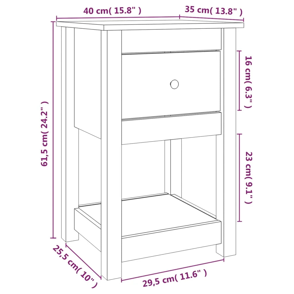 Comodino Marrone Ambra 40x35x61,5 cm in Legno Massello di Pino 821735