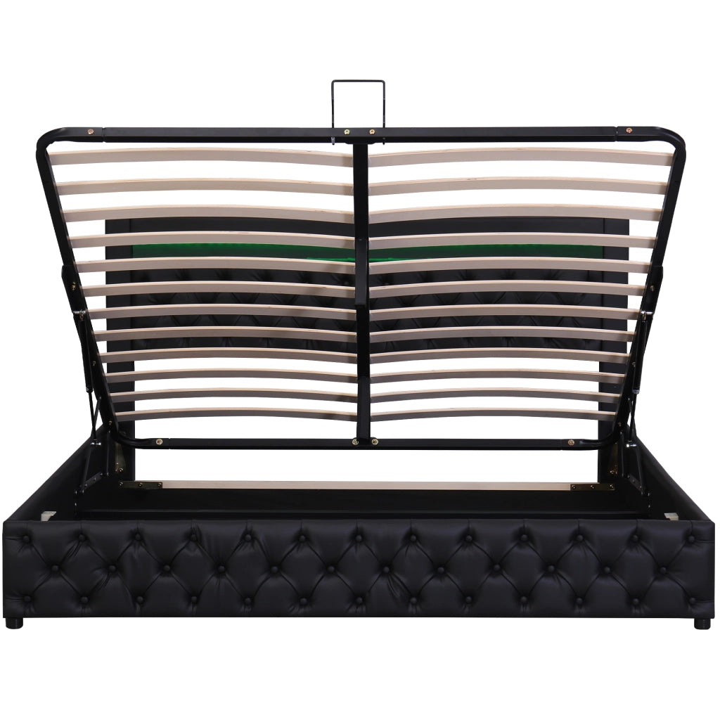Letti contenitori 180x200 cm con contenitore e LED; PU; nero (Senza materasso)