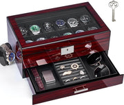 Cassa orologio in legno 2 in 1 - 12 compartimenti - 34 x 20,3 x 15,3 cm