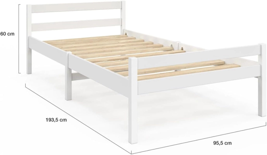 Letto singolo HARPER 90 x 190 cm con base in legno bianco