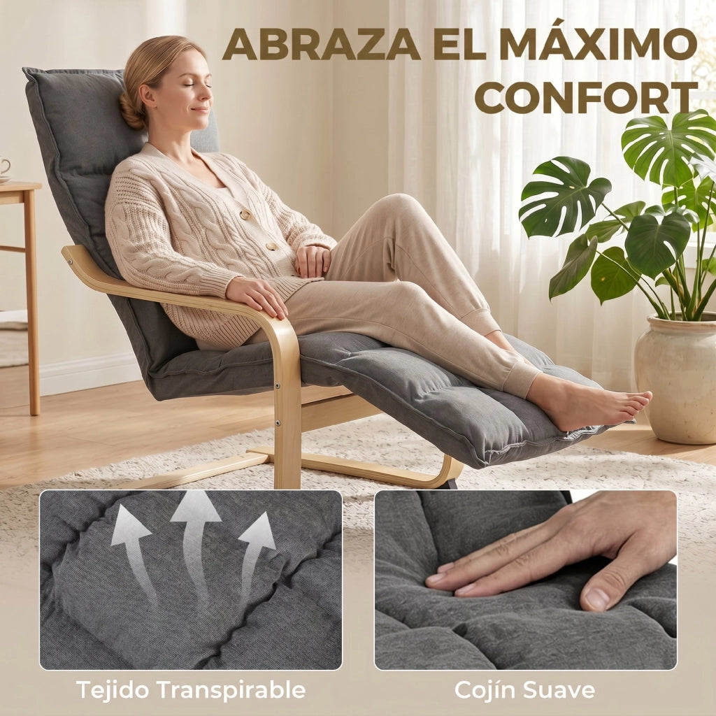 Poltrona Relax con Dondolo ¨C Xylo ¨C Tessuto Lino Grigio Schienale Alto Poggiapiedi