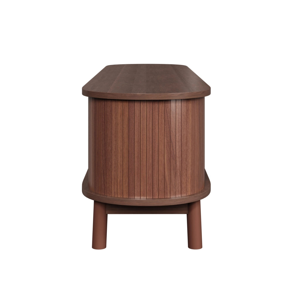 Mobile TV in MDF color noce con ante scorrevoli e cassetti in rattan