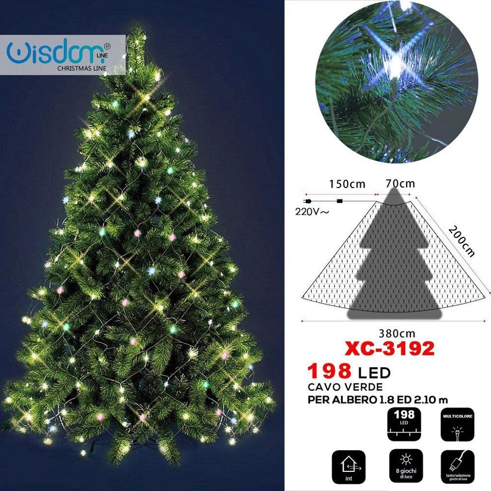 Trade Shop - Mantello Luminoso 198led Albero Di Natale 1.8 / 2.10 Mt Luce Multicolore Xc-3192 -