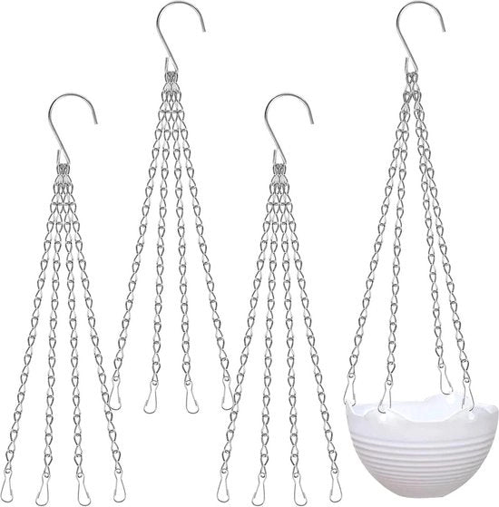 Set di Catene per Piante Sostitutive - Catene Metalliche da Appendere per Piante - Set di 4 Catene per Appendere e 4 Orecchioni per Vogliamo e Piante