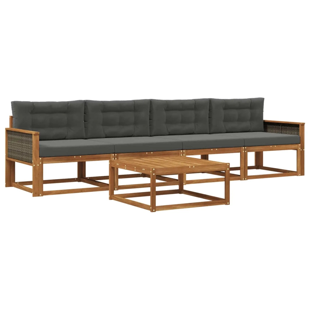 Set di divani da esterno con cuscino 5 pcs Naturale e Antracite