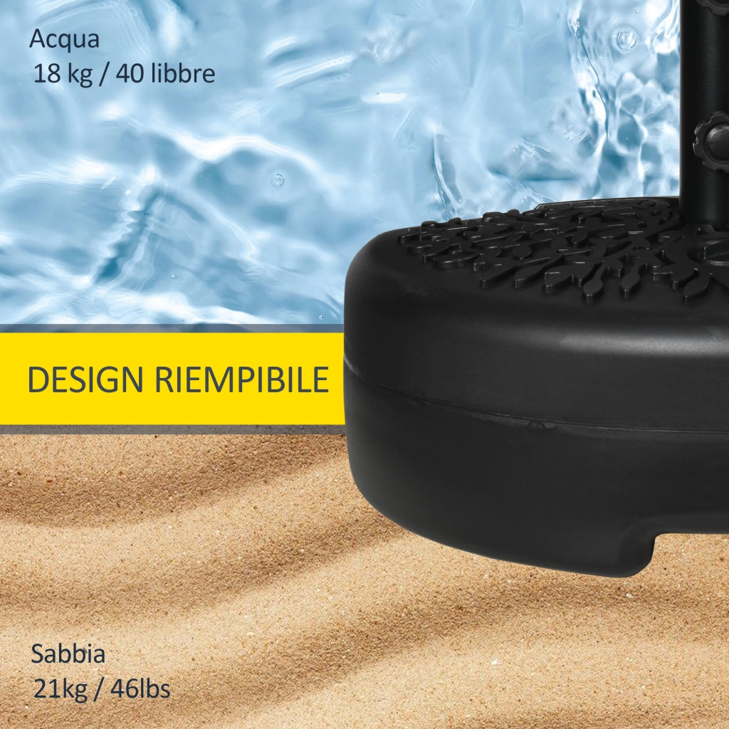 Base per Ombrellone Semicircolare Riempibile con Sabbia o Acqua per Pali 38-48mm, Nero