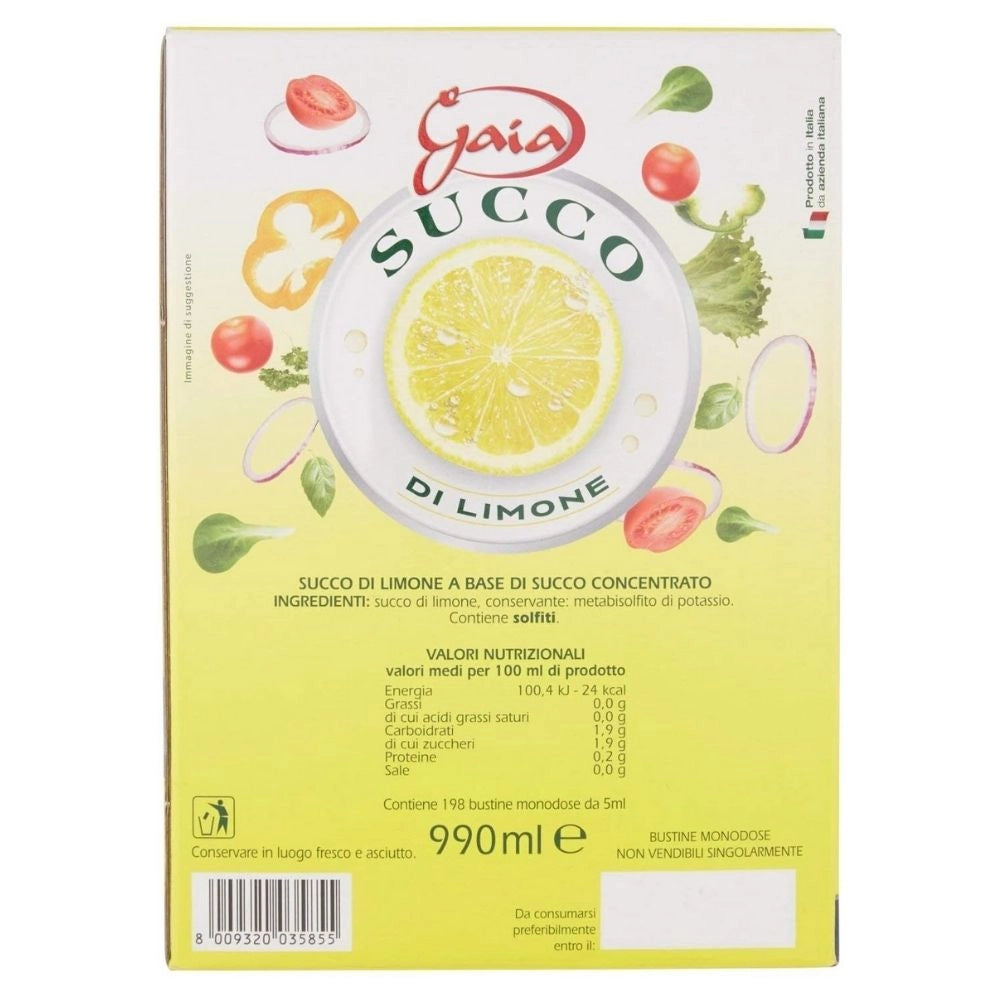 Gaia succo di limone in bustine due confezione da 198 bustine da 5 ml ciascuna