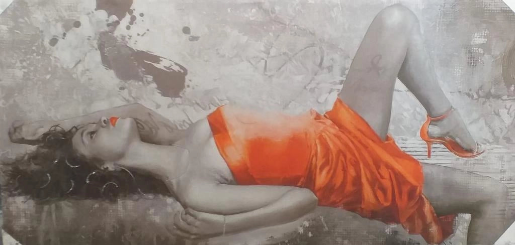 Quadro da Parete Dipinto Medio Donna Sdraiata Arancio 60 x 120 cm
