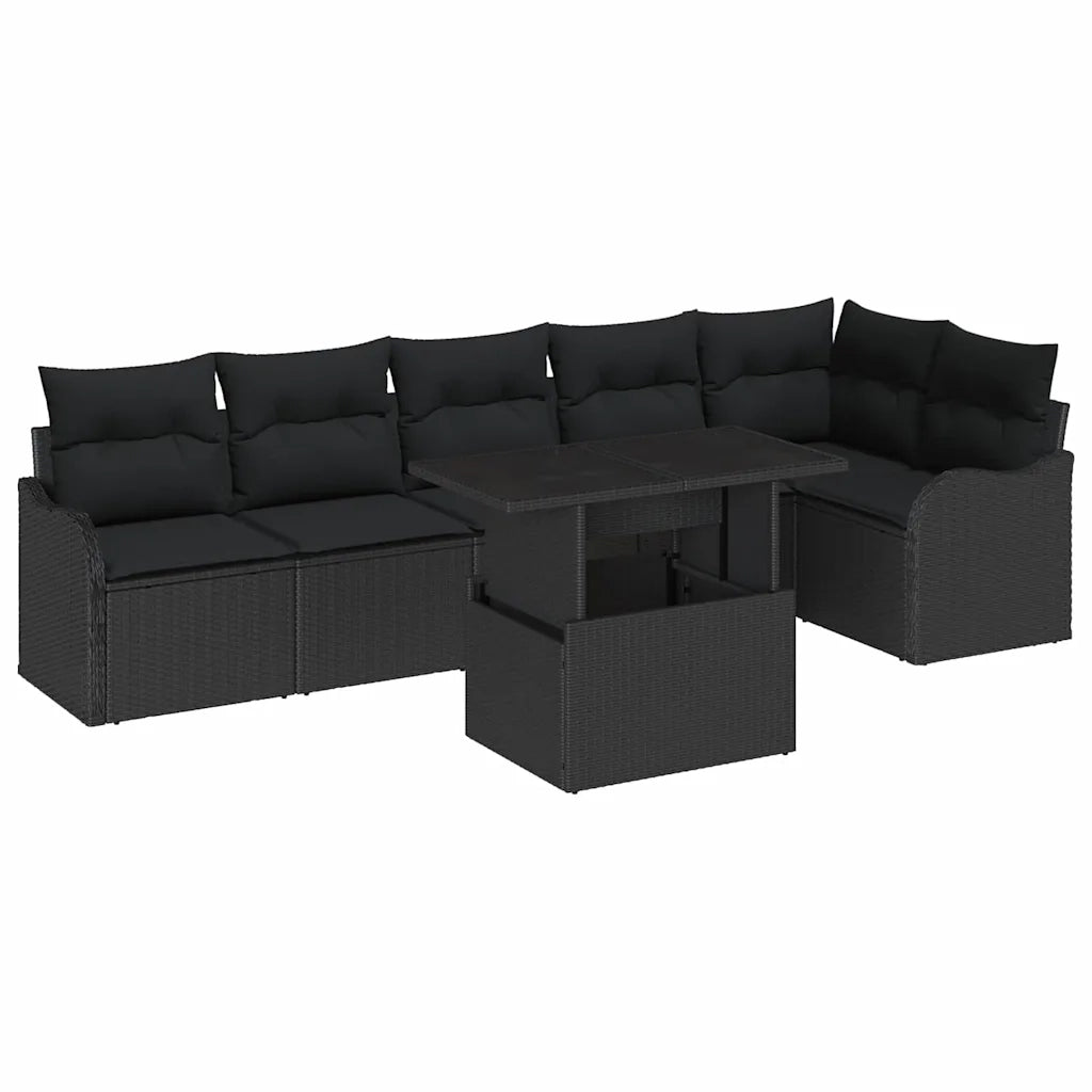 Set Divano da Giardino 7 pcs Nero Rattan in Polipropilene
