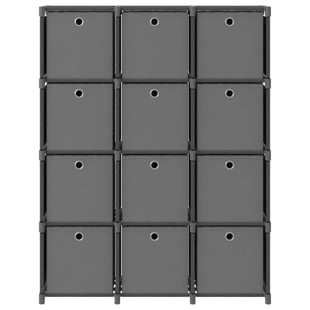 Mensola con 12 Scatole a Cubo Grigia 103x30x141 cm in Tessuto cod mxl 11531