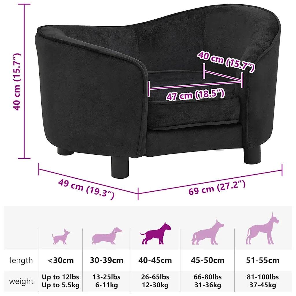 Divano per Cani Nero 69x49x40 cm in Peluche 171021