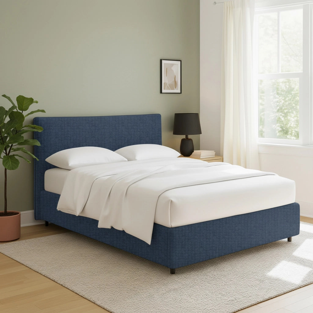 Tipton, Letto Matrimoniale Sfoderabile Made in Italy, blu