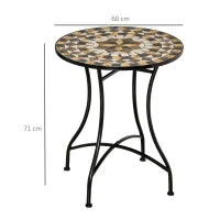 Tavolo da Giardino Rotondo in Metallo e Mosaico per Esterno e Interno, Ф60x71cm, Nero