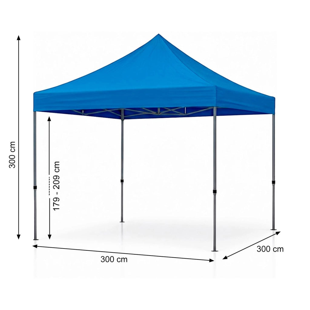 Gazebo Professionale In Acciaio Richiudibile Automatico Con Telo Oxford 1200D PVC Impermeabile E Anti UV Struttura A Fisarmonica Completo Di Sacche Zavorra E Borsa Trasporto Per Sagre Feste Eventi 3x3 M Blu