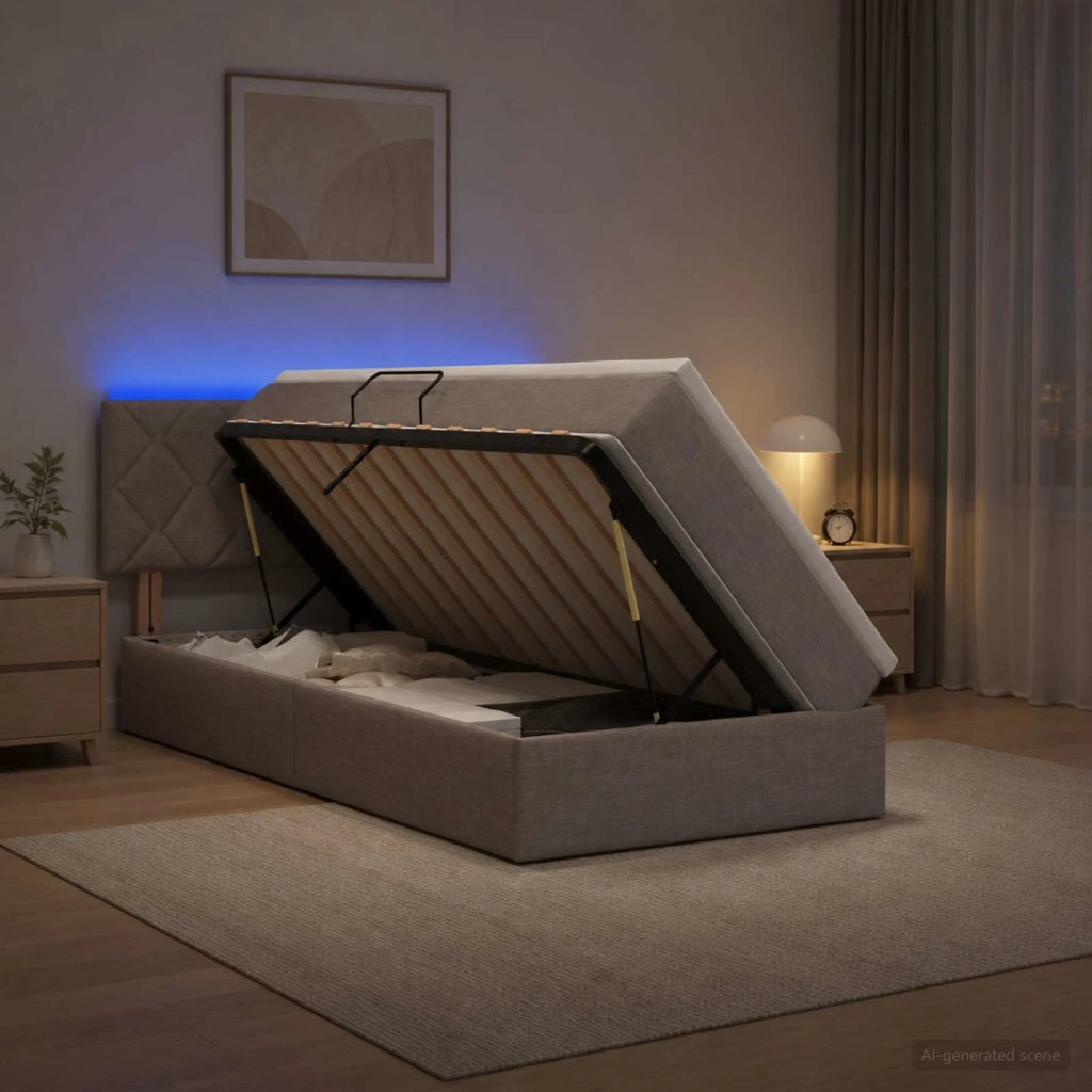 Letto con contenitore LED e materasso Tortora 90 x 190 cm 3459096
