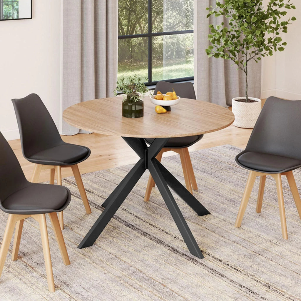 IDMarket - Tavolo da pranzo allungabile ALIX, rotondo, 4-8 persone, nero e gambe a zampa di spagnola in legno 110-150 cm