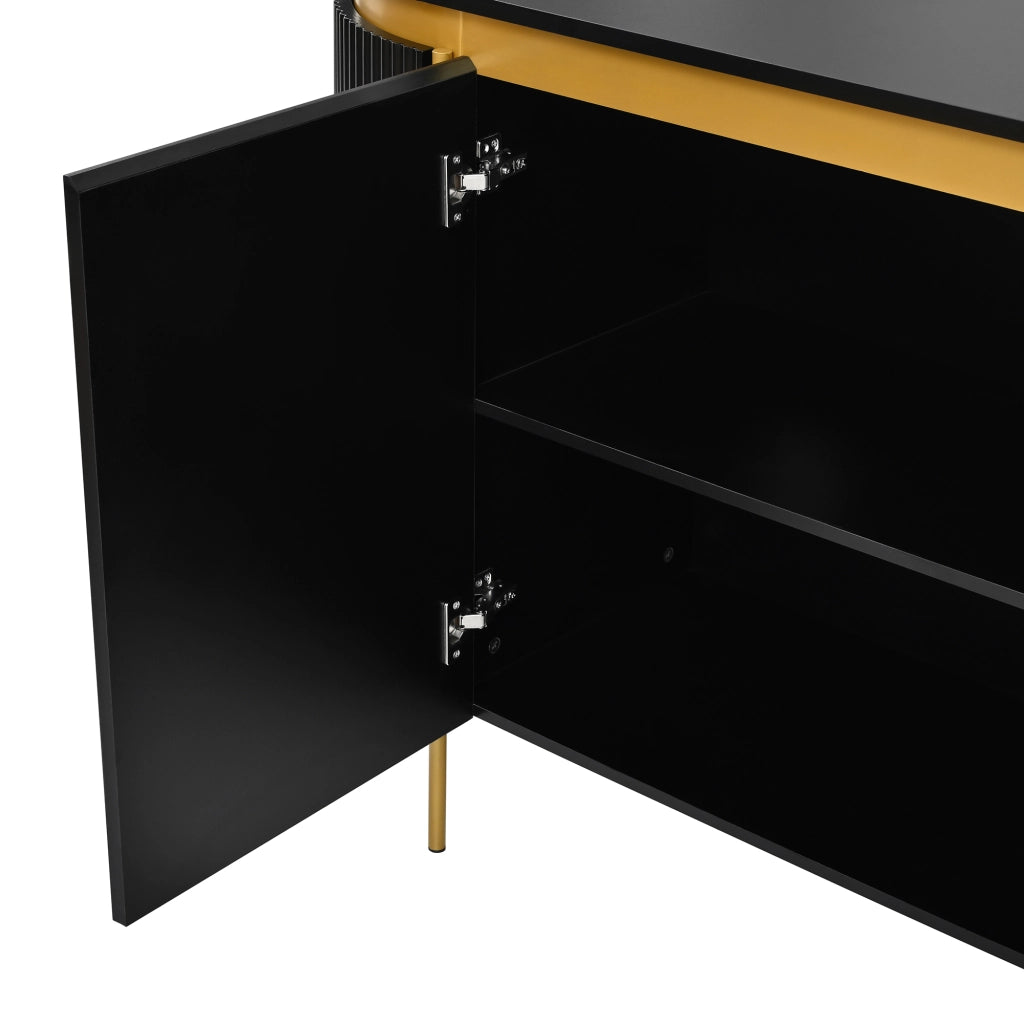 Credenza da 4 ante, mobile da ingresso, in MDF, con gambe in metallo, angoli arrotondati, colore nero