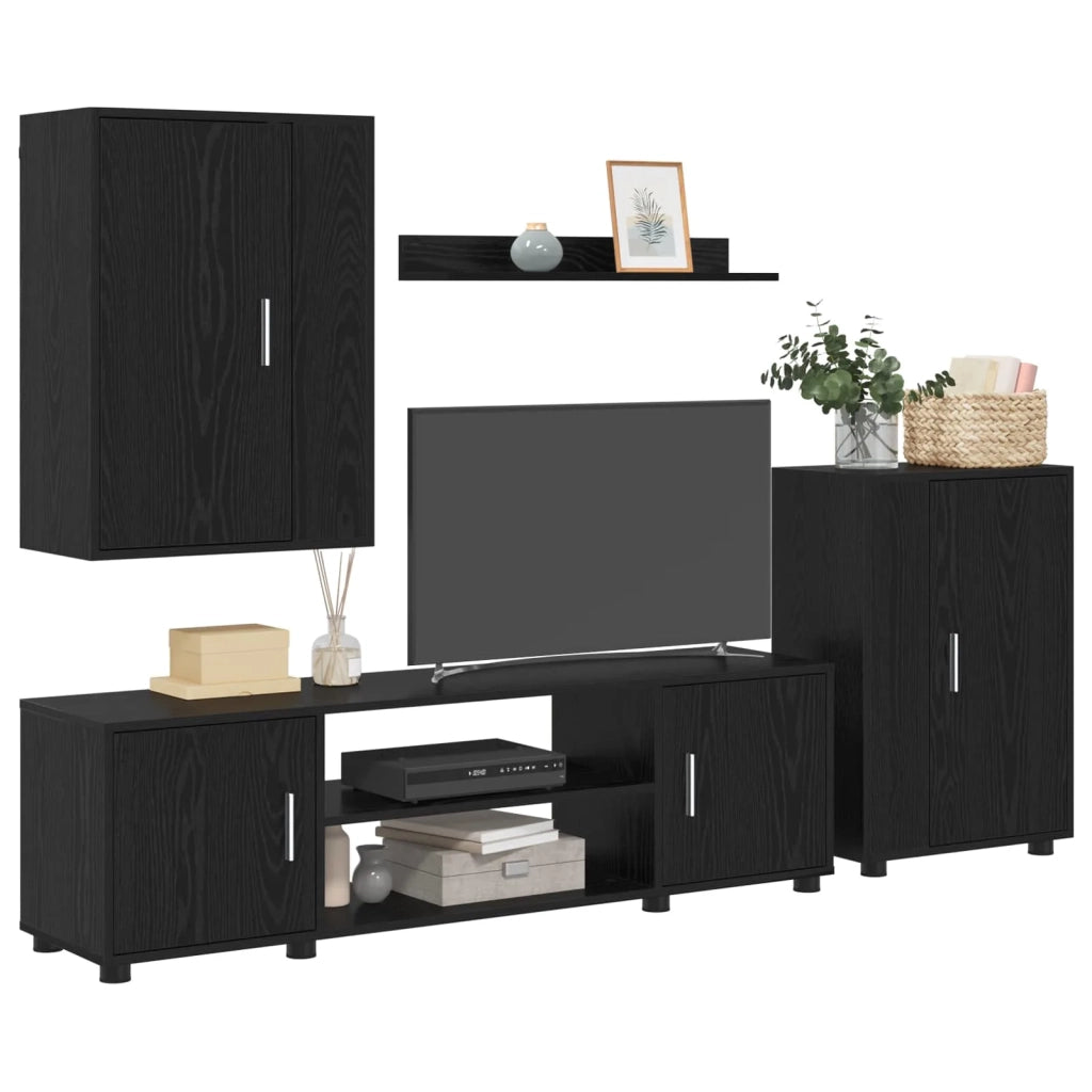 Set mobile TV 4 pz | Armadietto TV | Mobile Porta TV Rovere Nero Legno multistrato