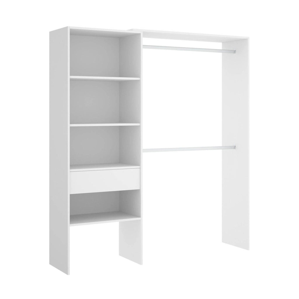 Guardaroba Fauno, Struttura per cabina armadio, Mobile appendiabiti aperto, 160x40h187 cm, Bianco