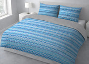 Copripiumino Sacco Piumone In 100% Cotone Disegno Rigato Zig Zag Baia - Singolo - Azzurro