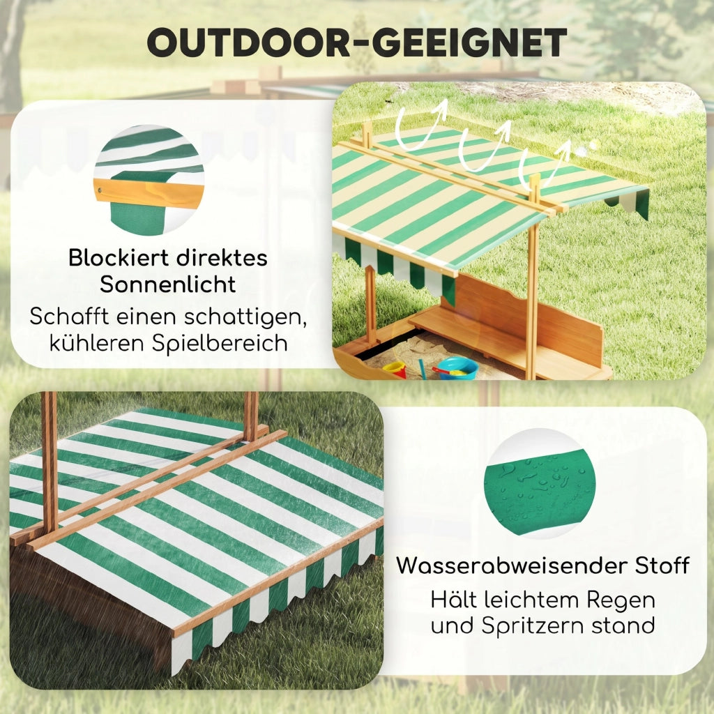 Sandbox per bambini con sedili e coperchio regolabile in altezza ¨C zephmum ¨C 106x106 cm legno chiaro