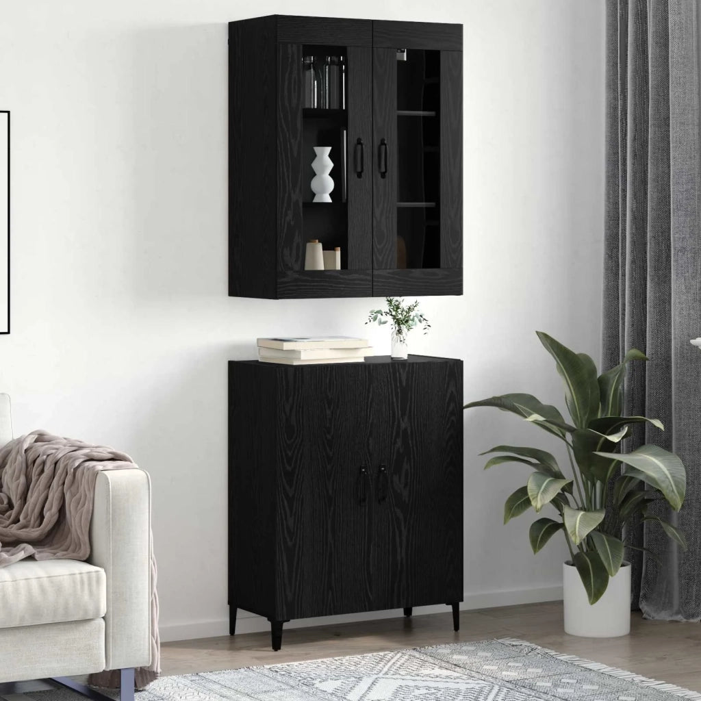 Credenza 2 pcs Rovere Nero Legno multistrato