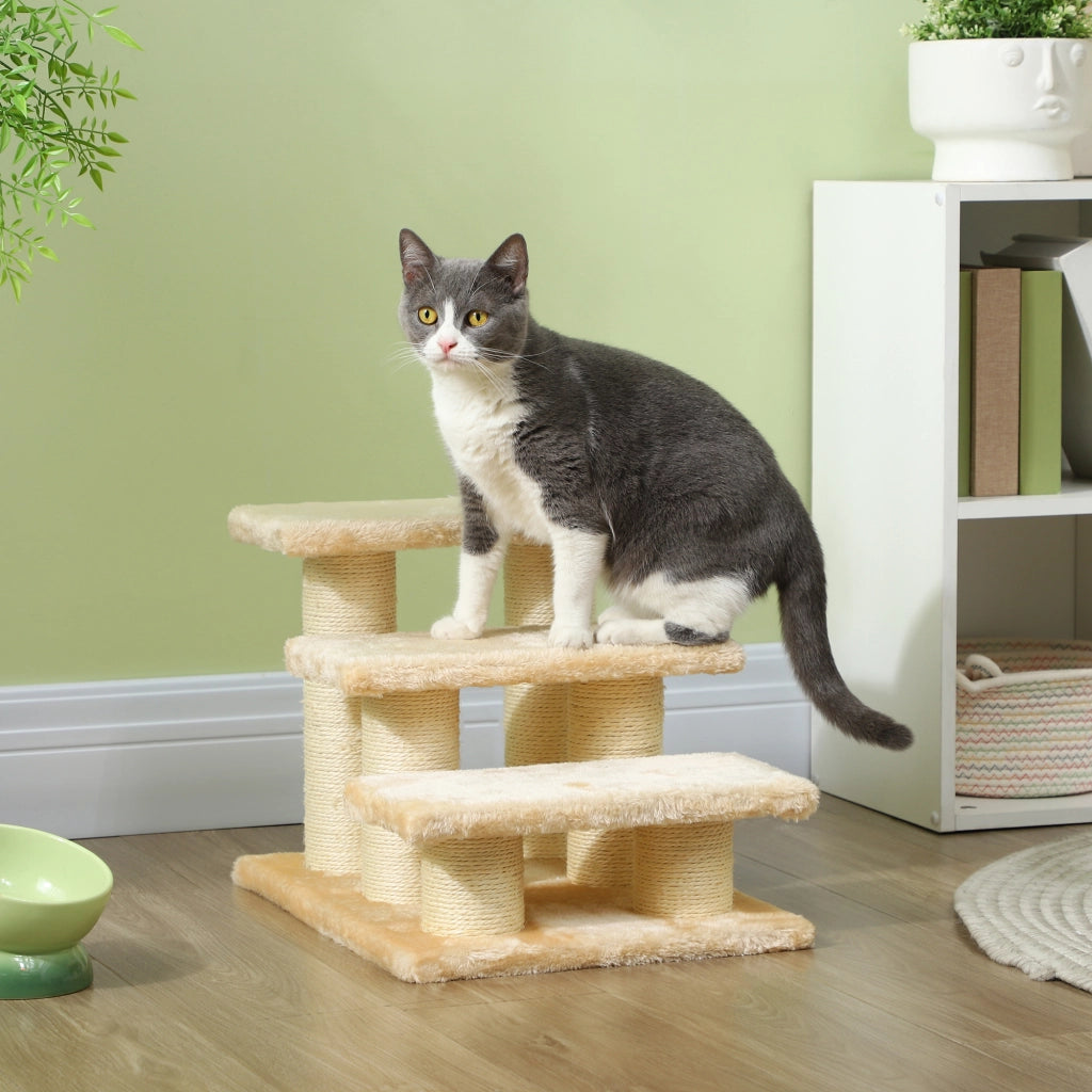 Tiragraffi per gatti con piattaforme e colonne in sisal per arrampicarsi e riposare in truciolato beige 45 × 35 × 34 cm