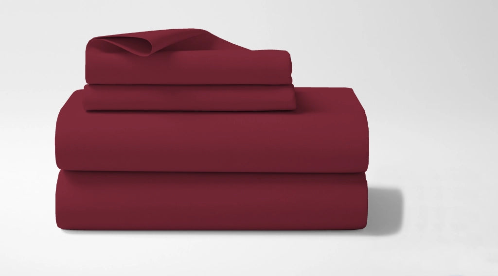 Completo letto matrimoniale a tinta unita set lenzuola Prodotto italiano 100% Cotone - Bordeaux - Matrimoniale
