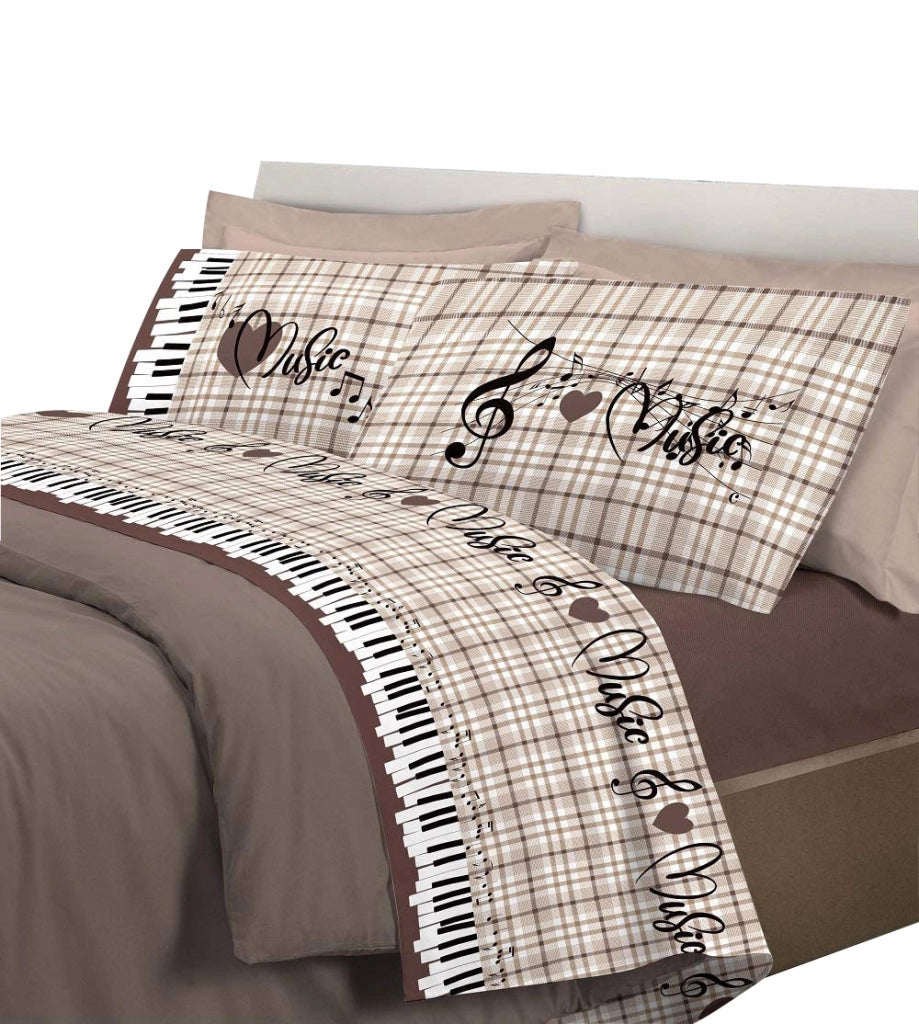 Completo letto musica con stampa fotografica 100% cotone 3 misure parure Caffe - Singolo