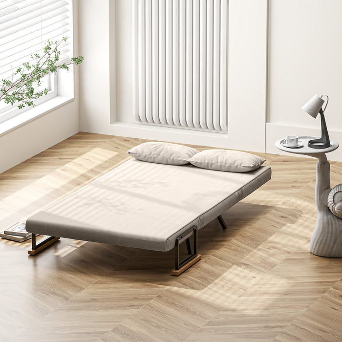 Divano Letto con Schienale Reclinabile e 2 Cuscini in Tessuto Effetto Velluto Bianco Crema