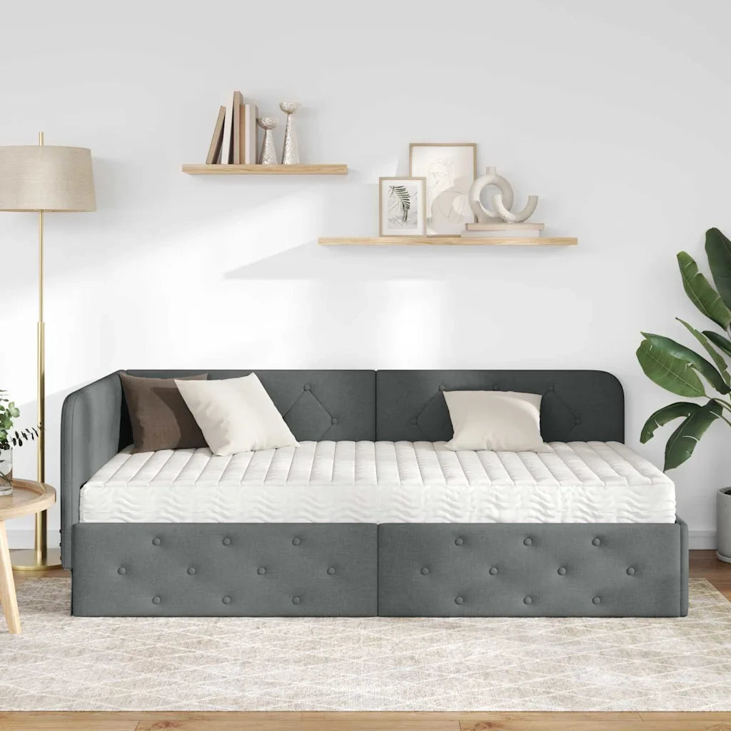 Cornice del letto ad angolo Grigio scuro 90 x 200 cm Tessuto