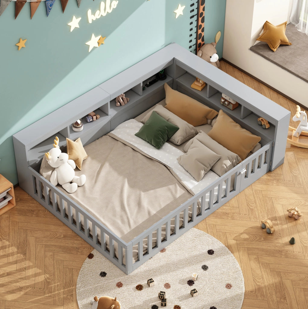 Letto daybed 140x190 cm con contenitore laterale, prese e USB, grigio