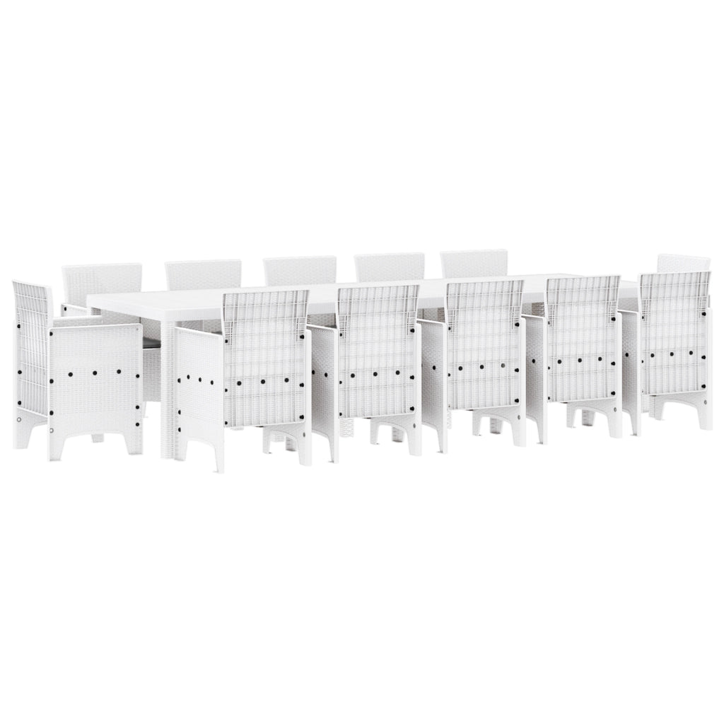 Set da Pranzo da Giardino  13 Pezzi con Cuscini in Polyrattan Bianco