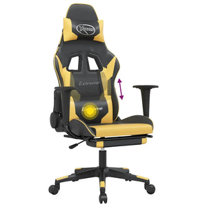 Sedia da Gaming Massaggiante Poggiapiedi Nero e Oro Similpelle cod mxl 62877