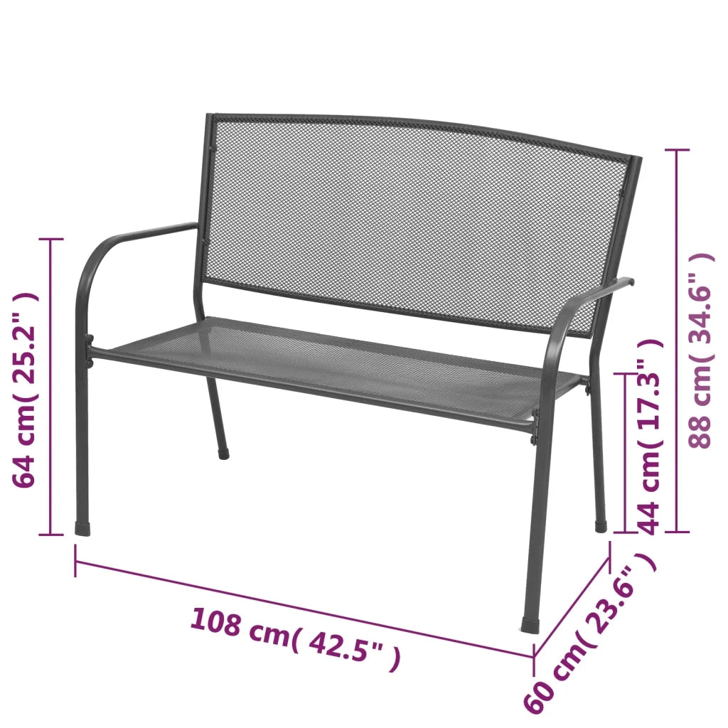 Panchina da Giardino 108 cm Acciaio e Rete Antracite 42732