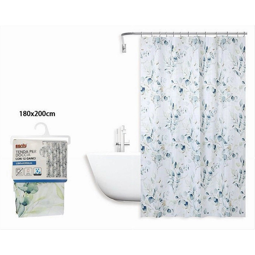 Trade Shop - Tenda Doccia Antimuffa Impermeabile 180x200cm Con Anelli Bagno Fiori Foglie 87062 -