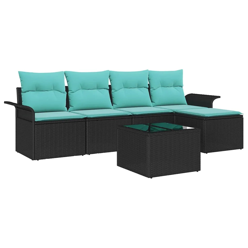 Set Divano da Giardino con archiviazione 6 pcs Nero polyrattan