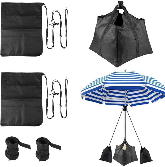 Parasole portatile con peso zavorra nero - tessuto Oxford - chiusura elastica adattabile - contenitori peso zavorra - base stabilizzante - dimensioni 40x38,5 cm - peso parasole