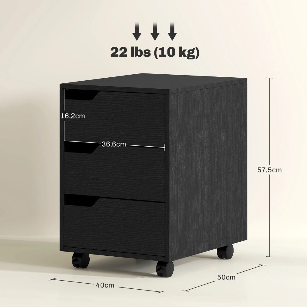 Cassettiera con Ruote 3 Cassetti ¨C zephmum ¨C 40x50x57.5 cm Nero