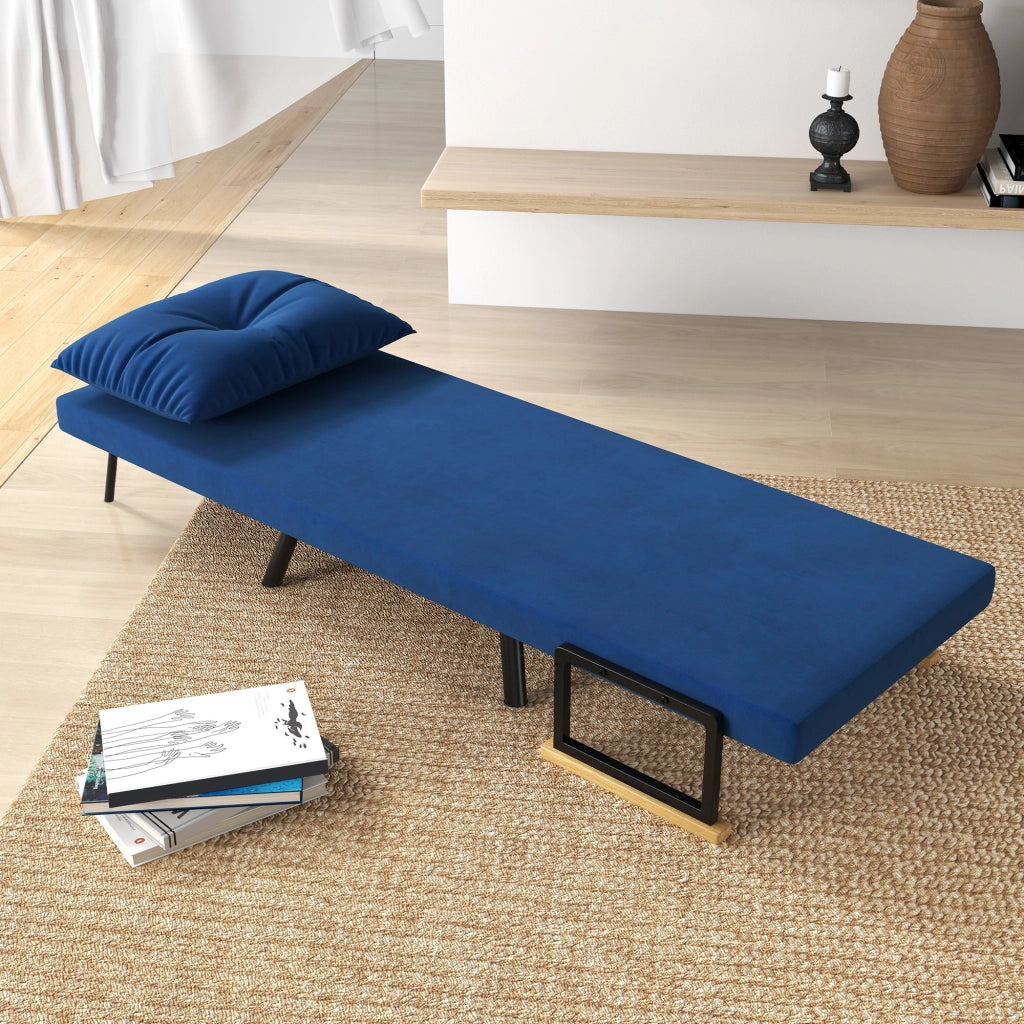 Poltrona Letto con Schienale Reclinabile e Cuscino ¨C Zephmum ¨C Tessuto Velluto Blu 63x73x81