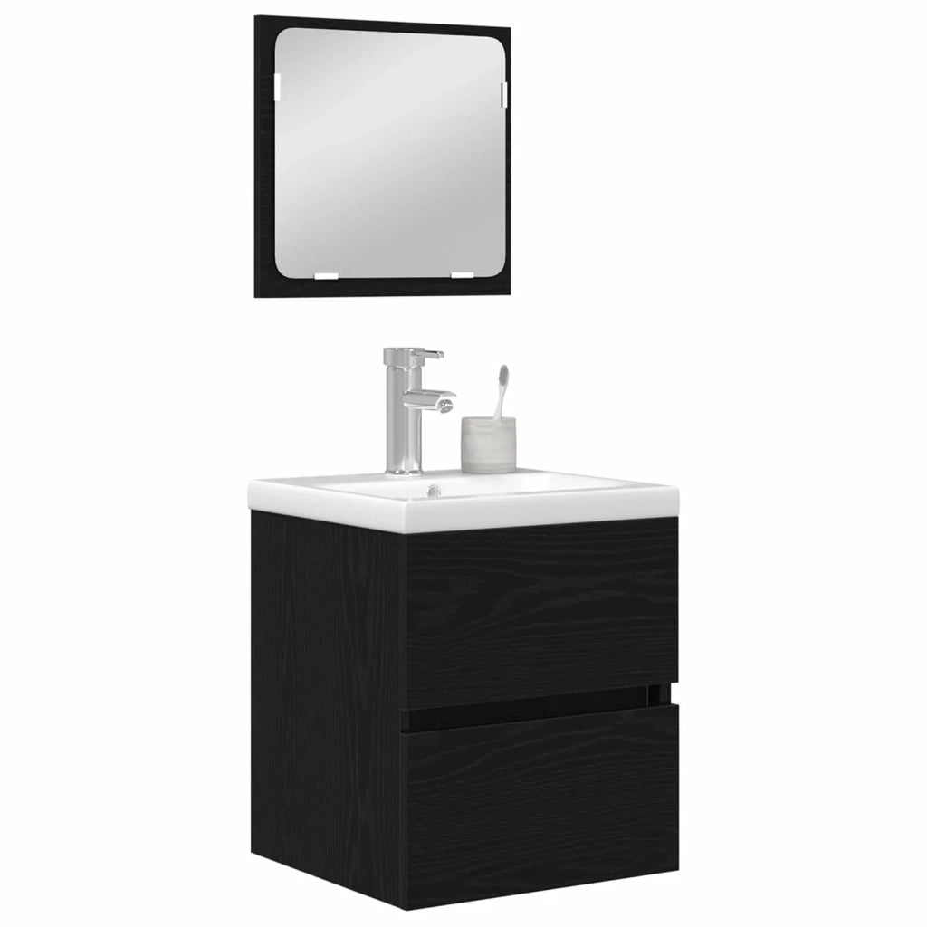Set di mobili per il Bagno | Armadio da bagno 2 pz Rovere Nero e Bianco