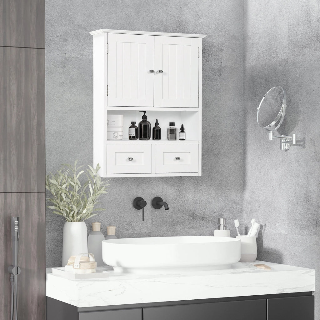 Pensile da Bagno con Armadietto e Cassetti 50,8x17,8x66 cm in Legno Bianco