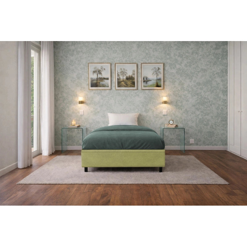 Letto imbottito Singolo 80x190 cm BoxMax - Contenitore,Microfibra,Tè verde