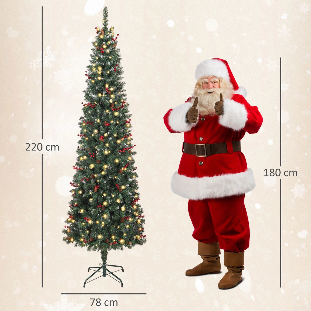 Albero di Natale Artificiale 230 cm con Luci LED 761 Rami Pigne Bacche e Base ¨C Xylo ¨C Verde