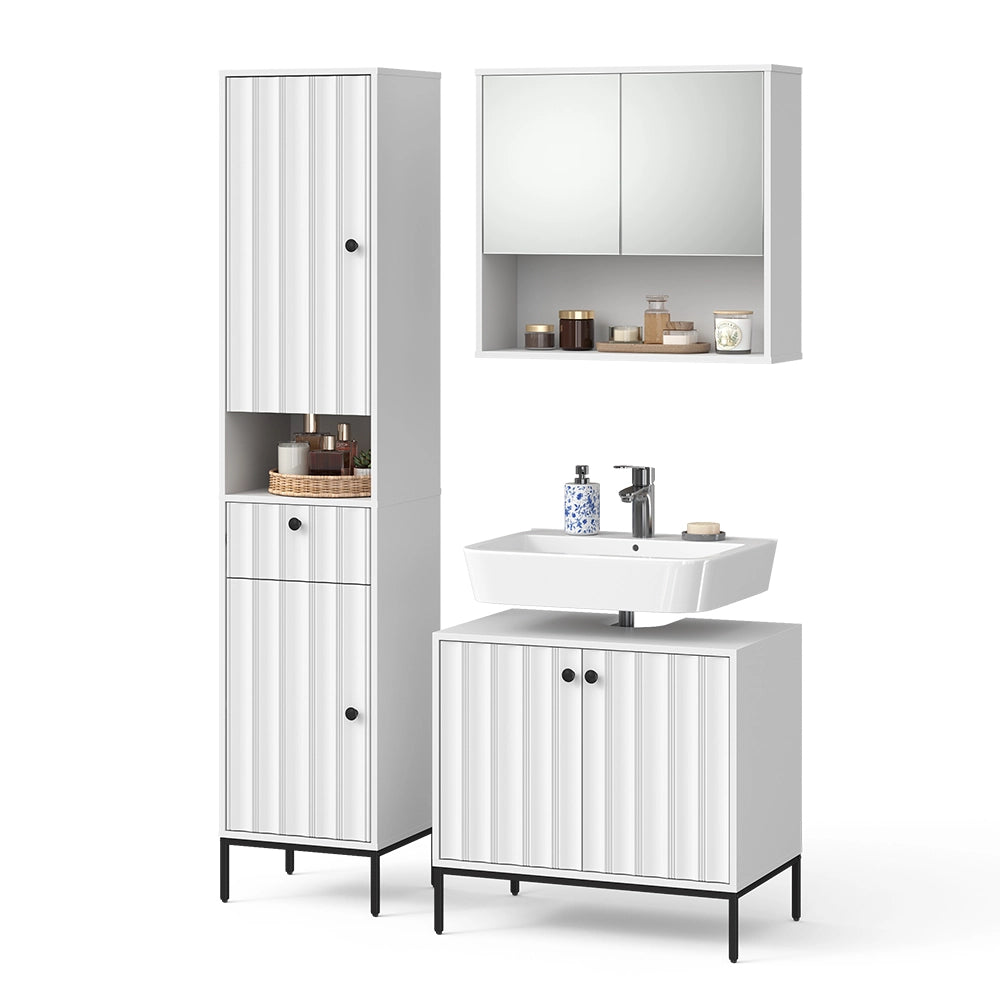 Vicco Set di mobili da bagno Ondulazione bianca 3 parti