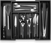 Organizzatore per cucina - Contenitore per posate in bambù - Ordinatore per cucina - Progettazione estensibile - Altezza 38 cm - Nero