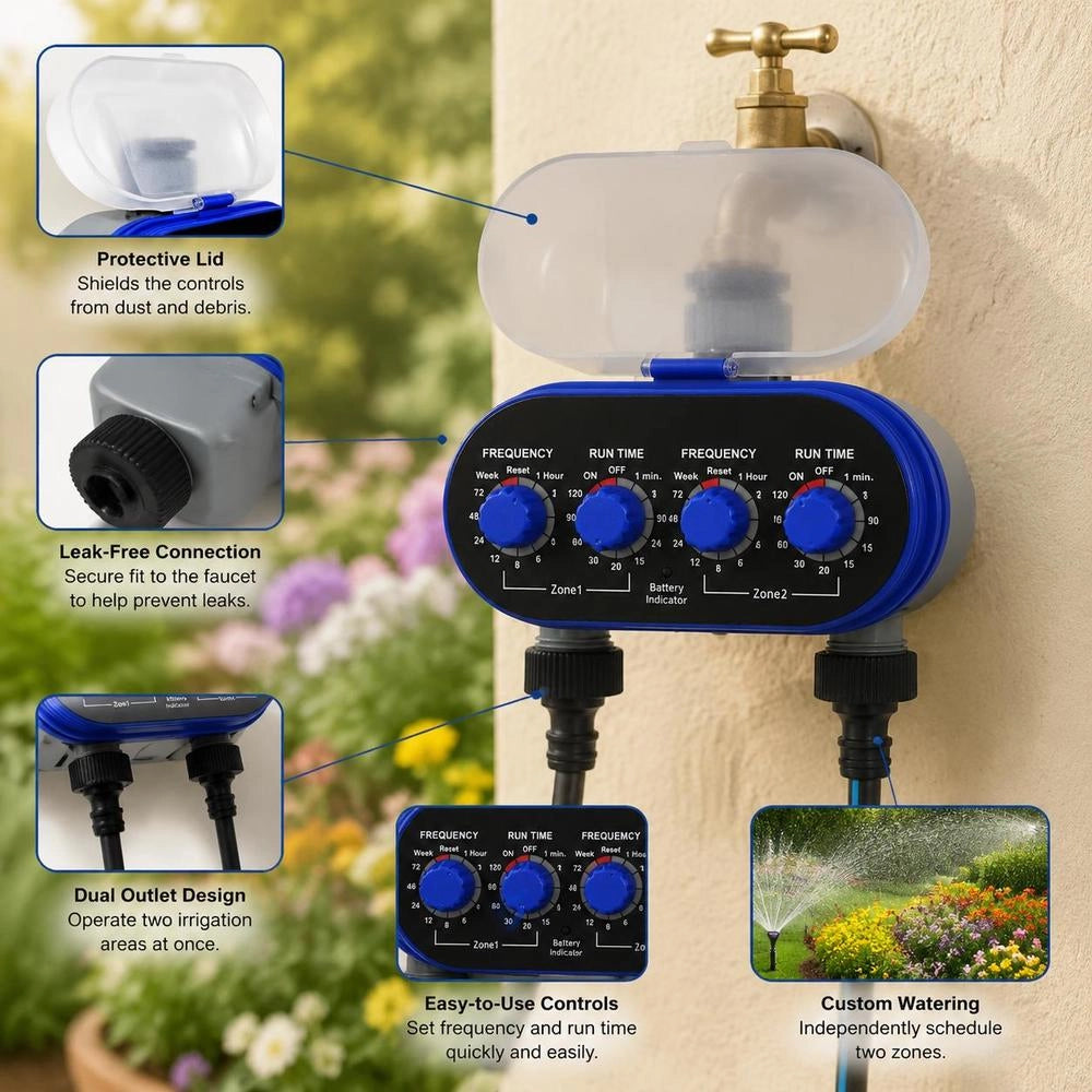 Electronic Irrigation Timer, Automatic, 2 Outputs