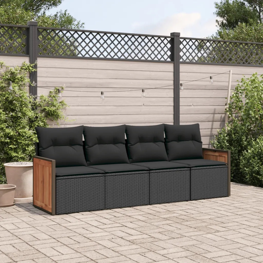 Set Divani da Giardino 4 pz con Cuscini Nero in Polyrattancod mxl 90195