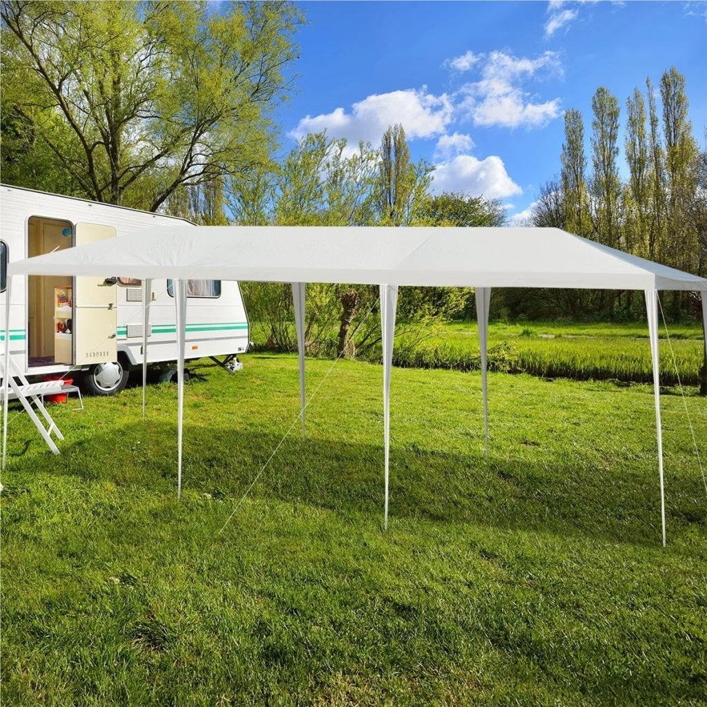 Tenda da Giardino Pieghevole, 3 x 9 m, Impermeabile, Portatile, con Tubi Metallici e Connessione Forte, Gazebo con Corde e Picchetti per Feste, Eventi, Campeggio, Bianco